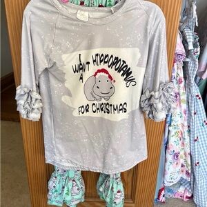 Kids Christmas Hippo Set - Light Gray & Mint